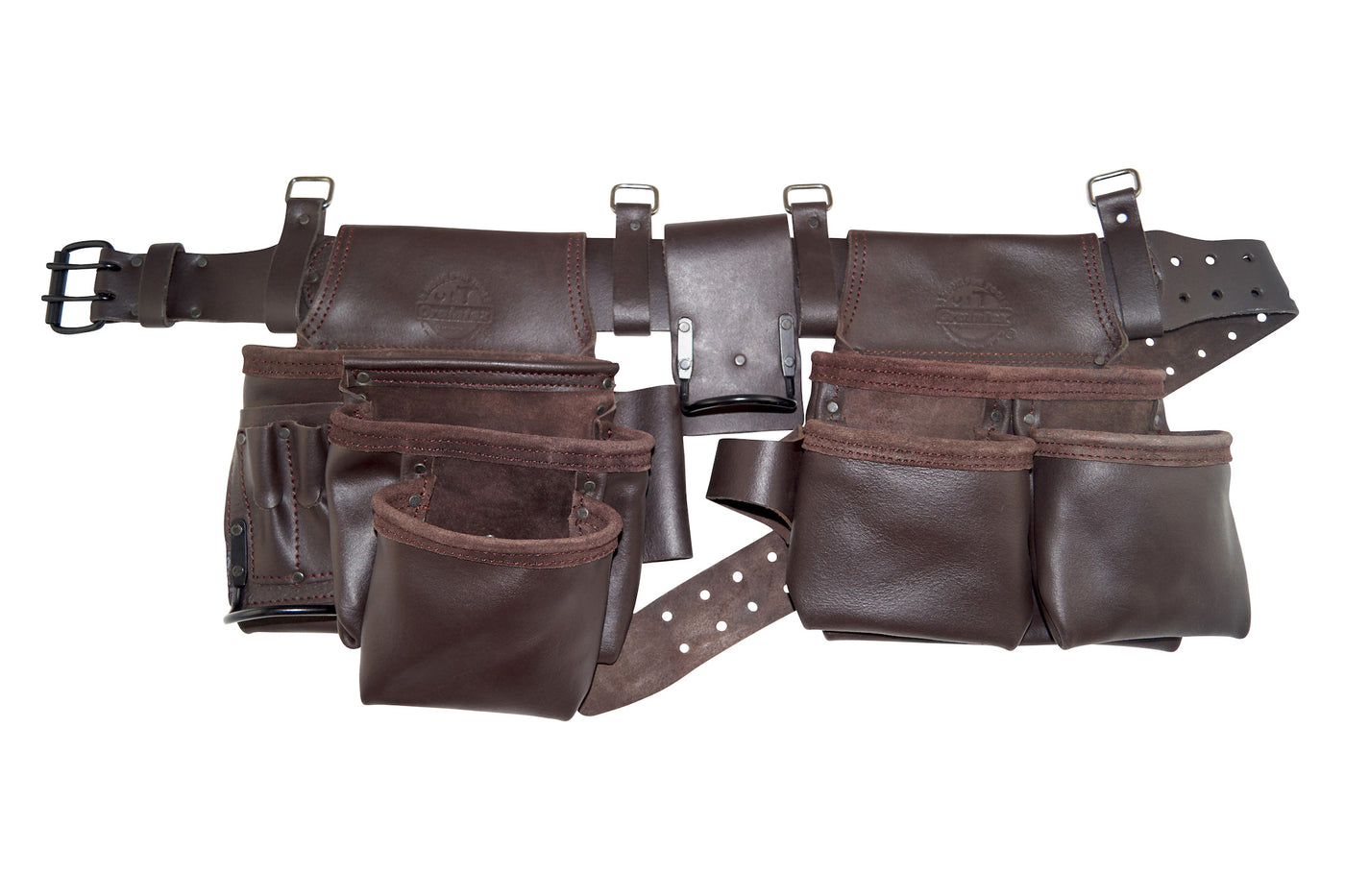 OD2222 :: 4 Piece 14 Pocket Tool Belt Combo Industrial Grade Brown Color Oil Tanned Leather